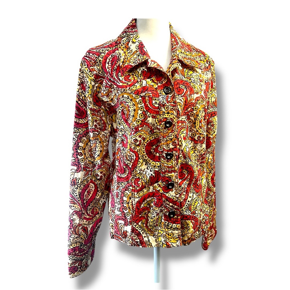 Charter Club Red and Cream Paisley Jean Jacket